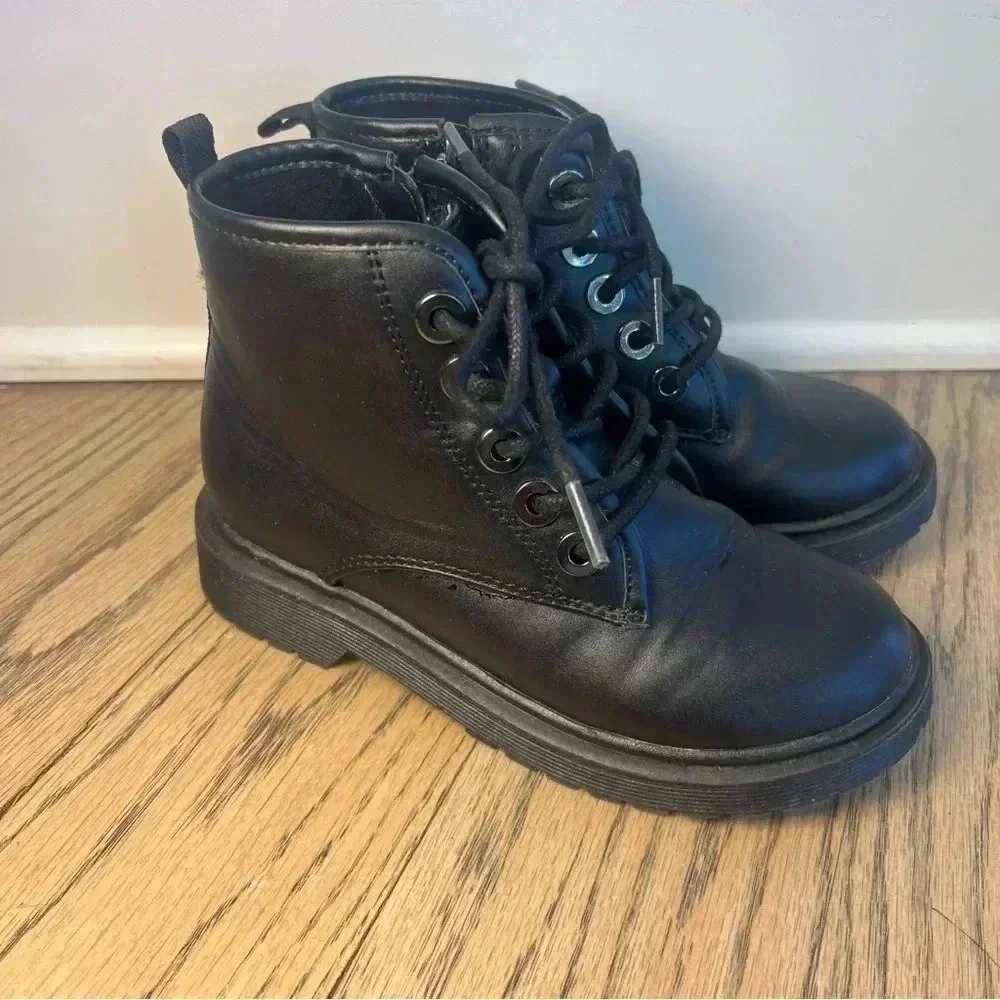 Steve Madden Girls J Shortie Lace Up Side Zipper Black Boots Size 1 M